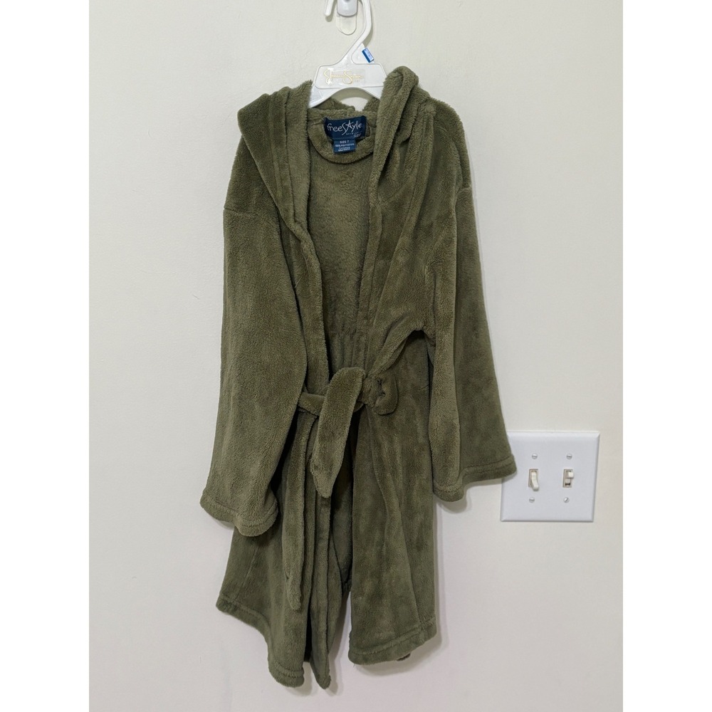 Free Style Dinosaur Hooded Robe‎ Plush Cozy Green Bath Sleep Loungewear Size 7